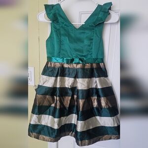 Green and Gold Striped Kids Dress